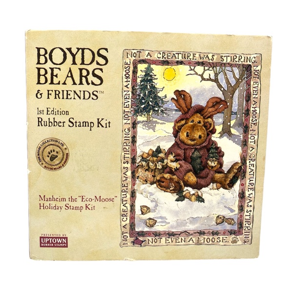 Boyd Bears&Friends 1st Edition Rubber Stamp Kit Manheim the EcoMoose Holiday Set - Picture 1 of 6